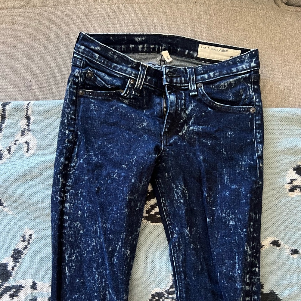 rag & bone Dark Blue Acid Wash Skinny Jeans